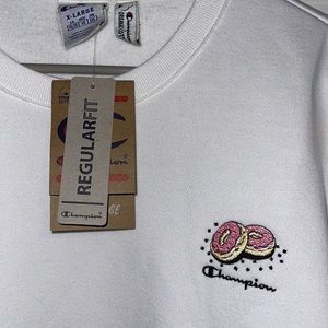 Champion Donut Logo Regular Fit Organic Cotton Crew Sweatshirt Mens sz X…